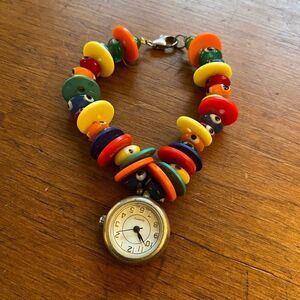Funky Arsty Colorful Button Bracelet with Watch